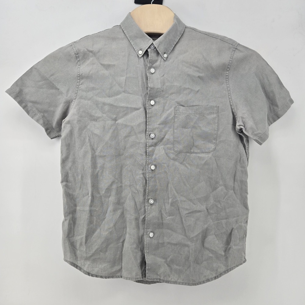Everlane Linen Shirt Button Down Men M Gray Short Sleeve Pocket Summer Resortwea